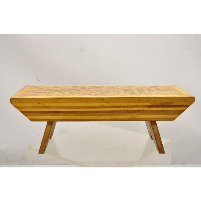 Mid 20th Century Vintage Folk Art Marquetry Inlay Footstool Ottoman ...
