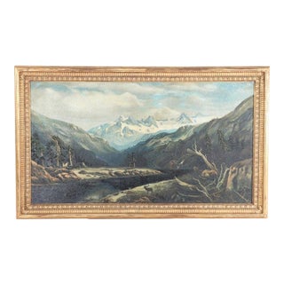 Monumental Antique Hudson River School Oil on Canvas PNW River Scene C1920 For Sale