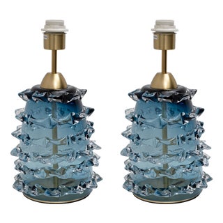 Blue Rostrato Murano Glass Table Lamps, 2000, Set of 2 For Sale