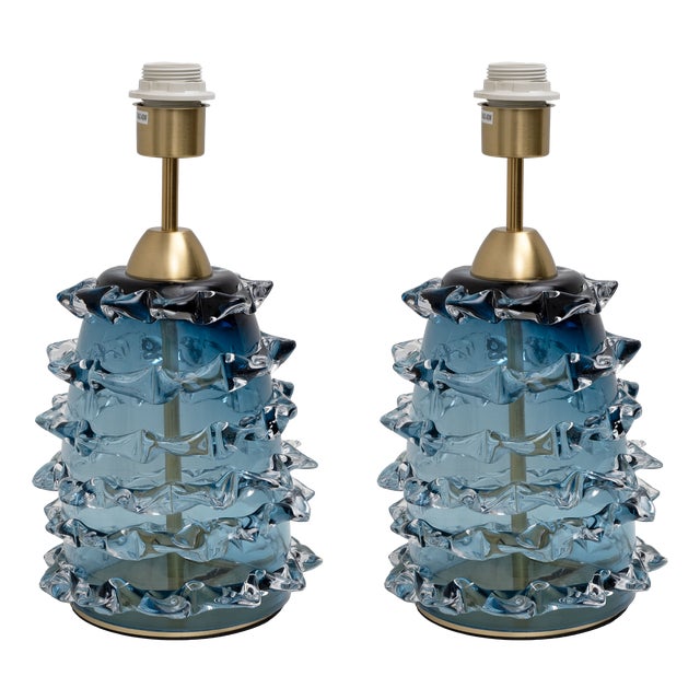 Blue Rostrato Murano Glass Table Lamps, 2000, Set of 2 For Sale