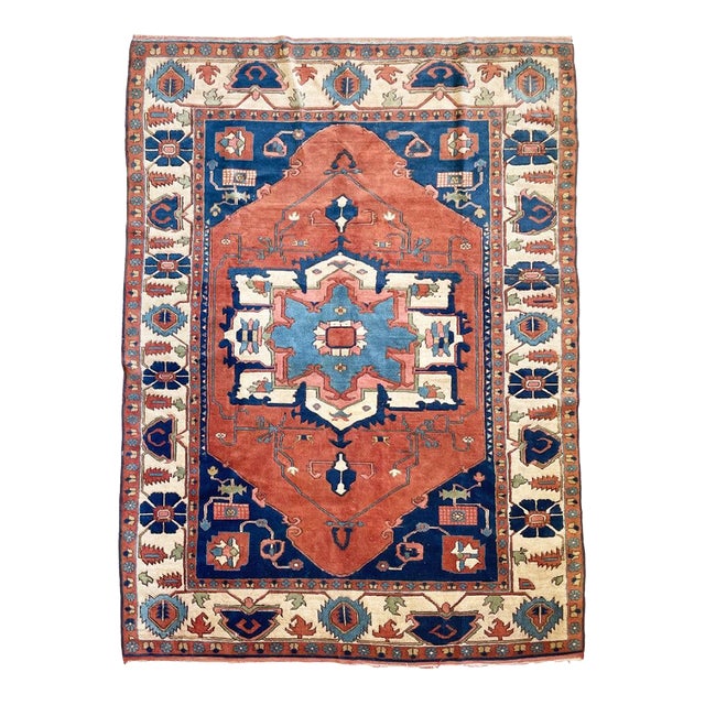 Vintage Turkish SERAPI Design Rusty Terracotta Rug 7.3 x 10 For Sale