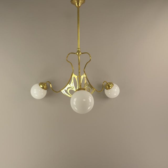 Art Deco Chandelier with Opalglass Shades, Vienna, 1920s For Sale - Image 12 of 17