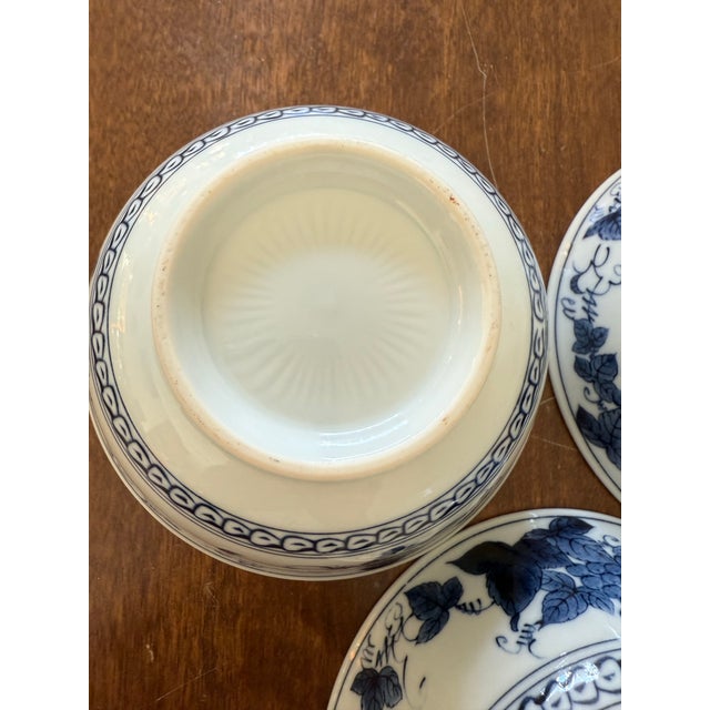 Blue Oriental Japanese Grape Leaf Rice Bowls For Sale - Image 8 of 12
