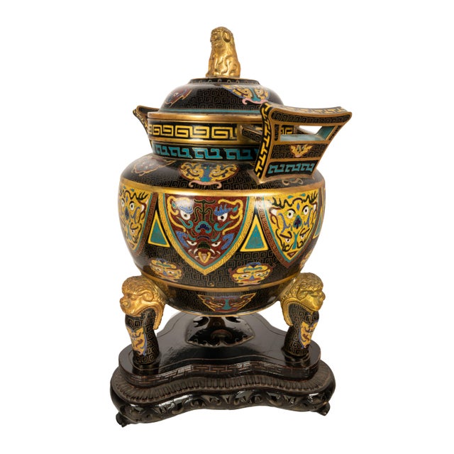 Antique Chinese Qing Dynasty Cloisonne Censer Ding Lidded Incense Burner 1870 For Sale In Portland, OR - Image 6 of 12