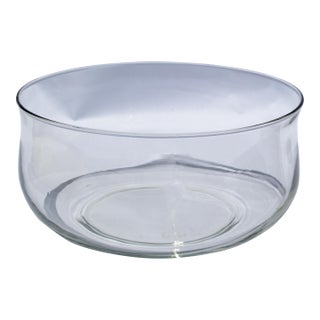 Art Deco Style Large Clear Wide Hand Blown Crystal Bowl Serving Piece For Sale