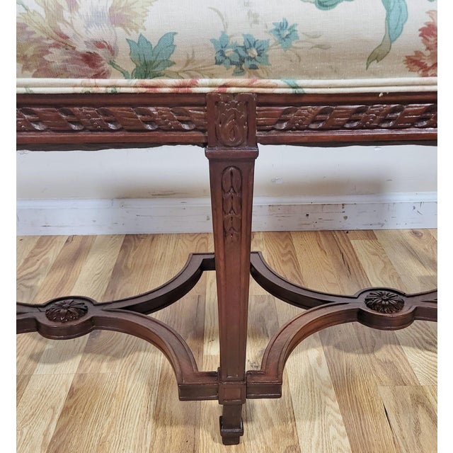 Antique French 19th C Louis XIV Style Carved Mahogany Large Window Bed Bench For Sale - Image 11 of 12