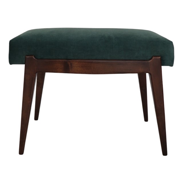 Italian Bench in Wood and Green Velvet, 1950s For Sale
