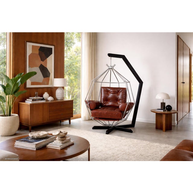 Step into the world of iconic Scandinavian modernism with this vintage “Perrot Cage” swing chair, designed by Swedish...