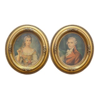 Vintage French Oval Portraits Sophie & Louis Dauphin of France 18" - Set of 2 For Sale