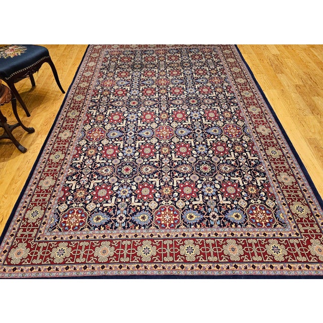 Vintage Persian Tabriz Afshan Rug, Hand-Knotted Wool, Allover Geometric Caucasian Kuba Pattern, Navy & Red, 7x10 For Sale - Image 14 of 18
