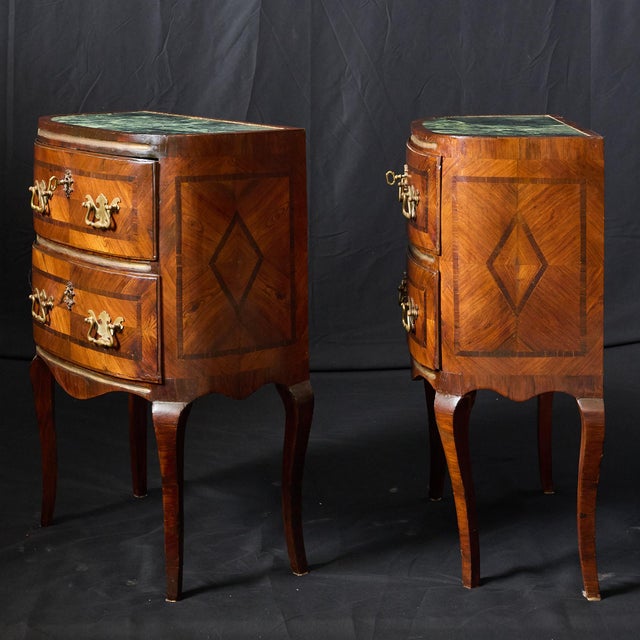Neoclassical Pair of 18th Century Italian Commodinis With Marble Tops and Marquetry Inlay, Sicilian, C. 1780 For Sale - Image 3 of 12
