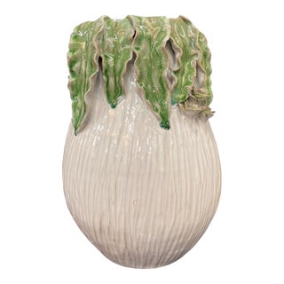 Hand-Crafted Italian Majolica Cabbage and Succulent Ceramic Vase For Sale