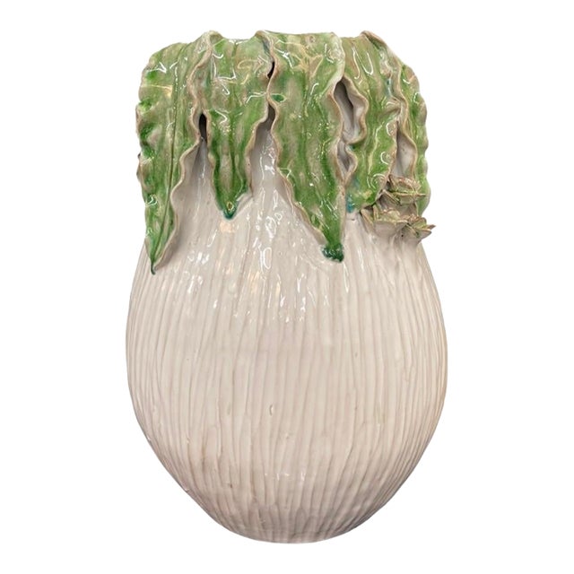 Hand-Crafted Italian Majolica Cabbage and Succulent Ceramic Vase For Sale
