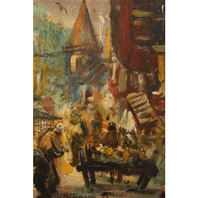 Brown Mid 20th C. European Market Scene Original Painting, Signed For Sale - Image 8 of 13