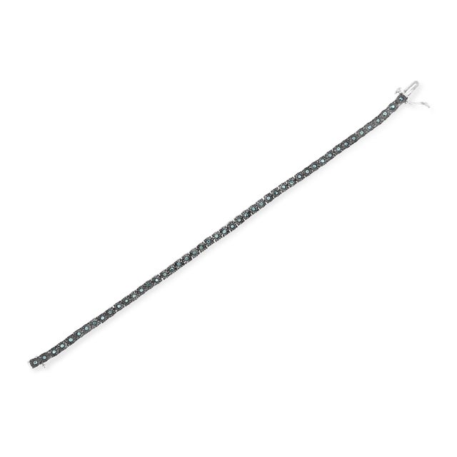 Haus of Brilliance Black Rhodium Plated .925 Sterling Silver 1.0 Cttw Diamond Miracle Tennis Bracelet (Enhanced Blue Color, I3 Clarity) - 7" For Sale - Image 4 of 6