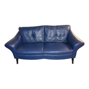 Vintage Euri Collection Royal Blue Soft Leather Loveseat Couch From Germany