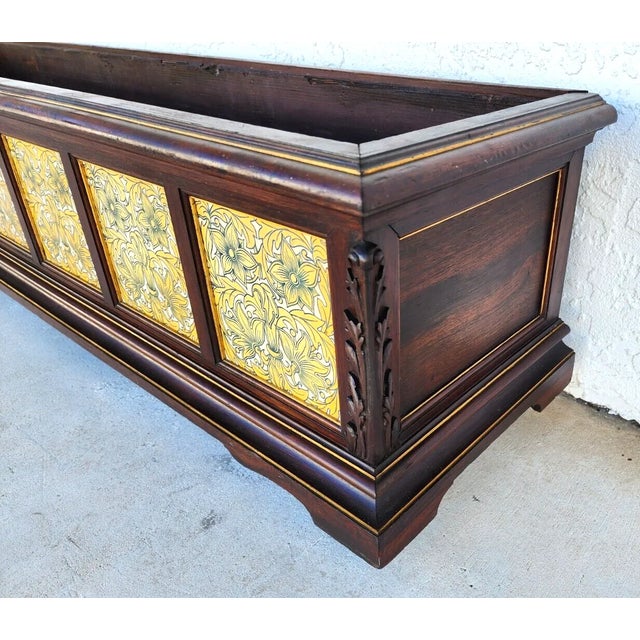 Antique English Tile Mahogany Planter Rolling 1930's For Sale In Miami - Image 6 of 12