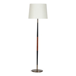 Danish Teak, Brass and Black Metal Floor Lamp, 1960s For Sale