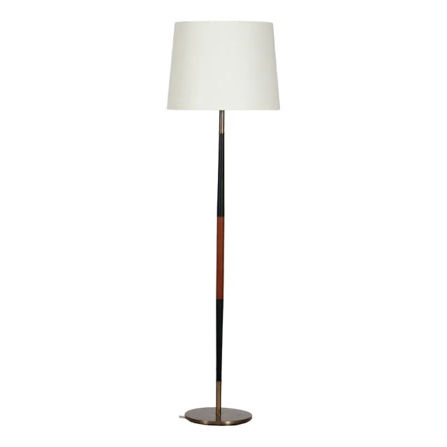Danish Teak, Brass and Black Metal Floor Lamp, 1960s For Sale