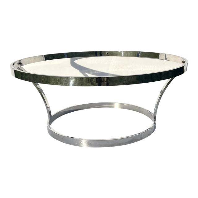 1970s MidCentury Modern Milo Baughman Chrome & Glass Round Coffee