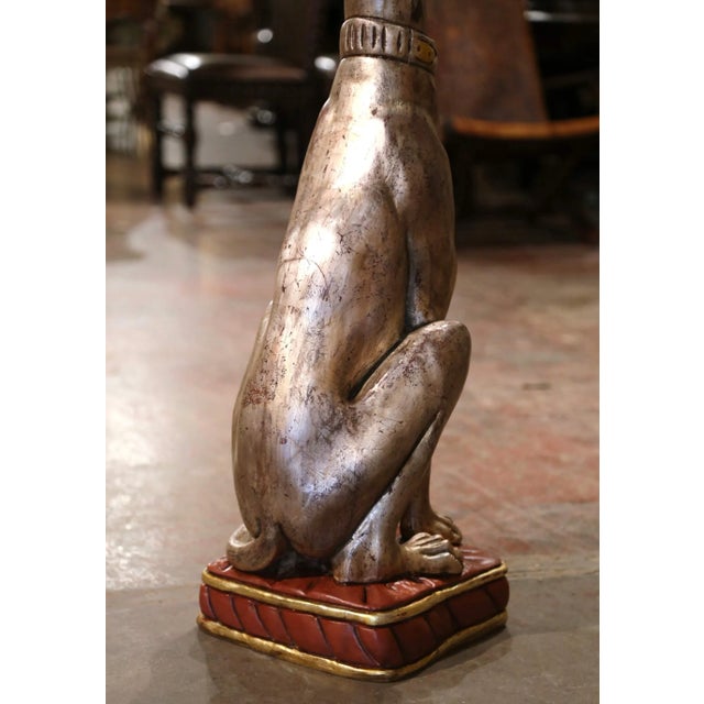 Silver Vintage Italian Silvered Greyhound Dog Sculpture on Red Gilt Base For Sale - Image 8 of 11