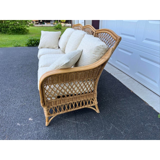 Vintage Henry Link Wicker Rattan Sofa – Scalloped Braided 3-Seater Couch White For Sale - Image 6 of 10