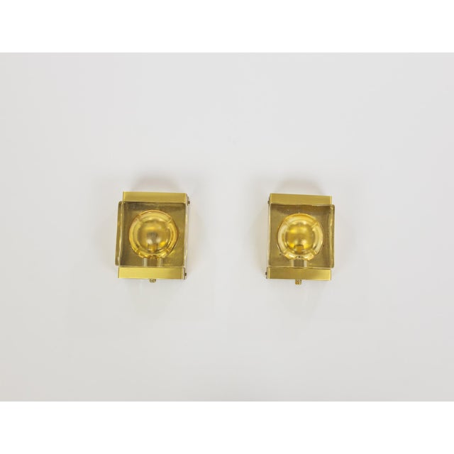 Gold Maritim Glass and Brass Wall Lamps by Vitrika, 1970s, Set of 2 For Sale - Image 3 of 9
