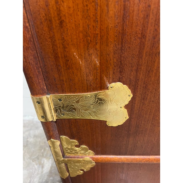 Large Vintage Teak & Brass Korean Style Chest Buffet Bar For Sale In Richmond - Image 6 of 13