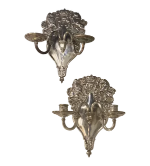 1920s English Silver Plated Unicorns Shield Sconces - Pair