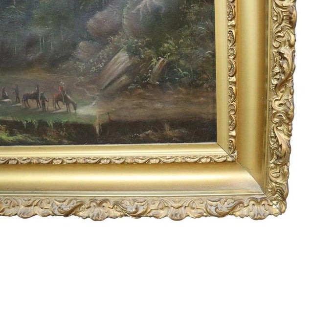 Textile Lg Hudson River School Oil on Canvas Western Mountain Landscape Painting C1890 For Sale - Image 7 of 11