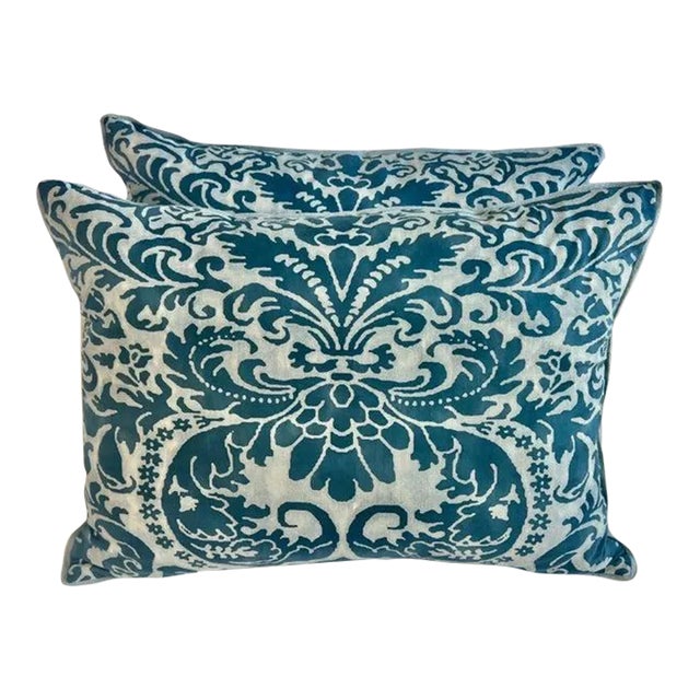 Pair of Blue Fortuny Pillows For Sale