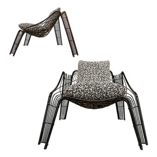 Pair of Organic-Shaped Iron Armchairs With Bouclé Upholstery, Brazil, 1950s For Sale