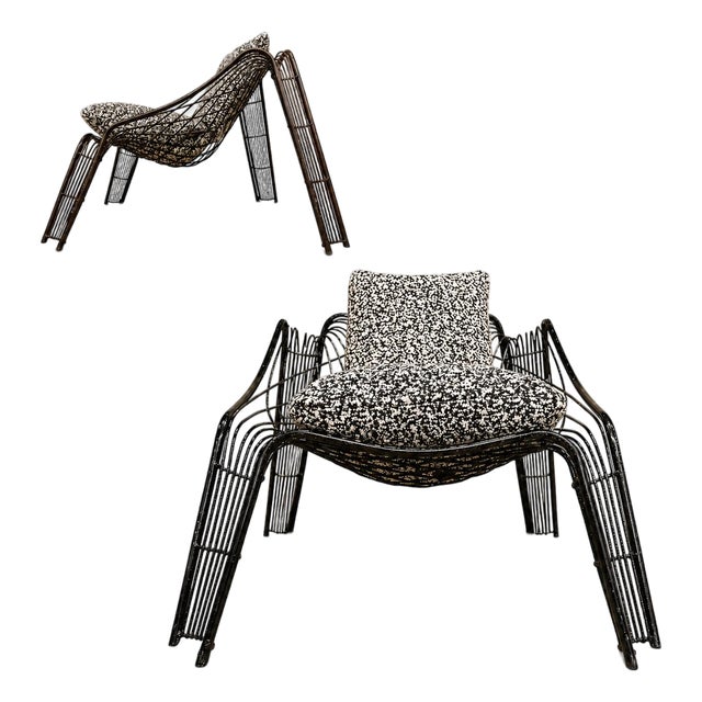 Pair of Organic-Shaped Iron Armchairs With Bouclé Upholstery, Brazil, 1950s For Sale