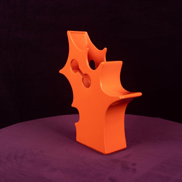Orange Abstract Orange Ceramic Sculptural Vase, 1980 For Sale - Image 8 of 18