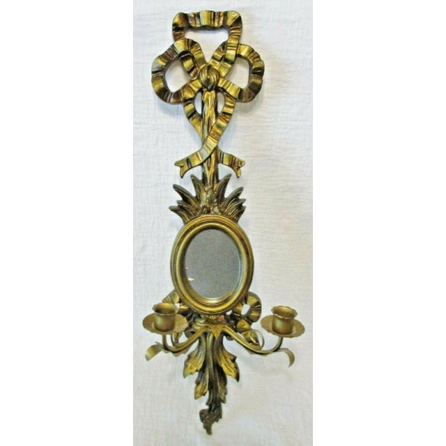 1960s Vintage Italian Giltwood Bow Top Botanical Decor Mirror Two Candle Wall Sconce For Sale - Image 11 of 11