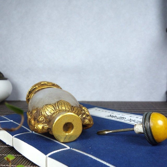 Vintage Gilt Glass Snuff Bottle With Monkey Motif and Stand For Sale In Los Angeles - Image 6 of 9