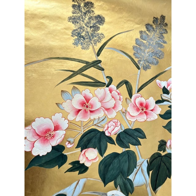 Not Yet Made - Made To Order Luxury Hand Painted Gold Leaf Wallpaper With Crane Birds & Floral Garden Design, Oriental Chinoiserie Diptych Wall Mural, Custom Designer Wallcovering For Sale - Image 5 of 5