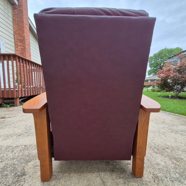 2002 BarcaLounger Mission Arts & Crafts Style Leather and Oak Manual Recliner Arm Chair For Sale - Image 11 of 14