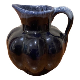 Vintage Van Briggle Art Pottery Small Creamer/ Pitcher Blue and Dark Navy Glazed For Sale