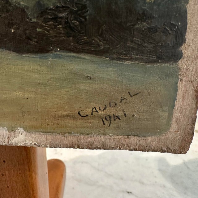 Wood Charming French CountrySide Scene, Oil on Board 1941 For Sale - Image 7 of 7