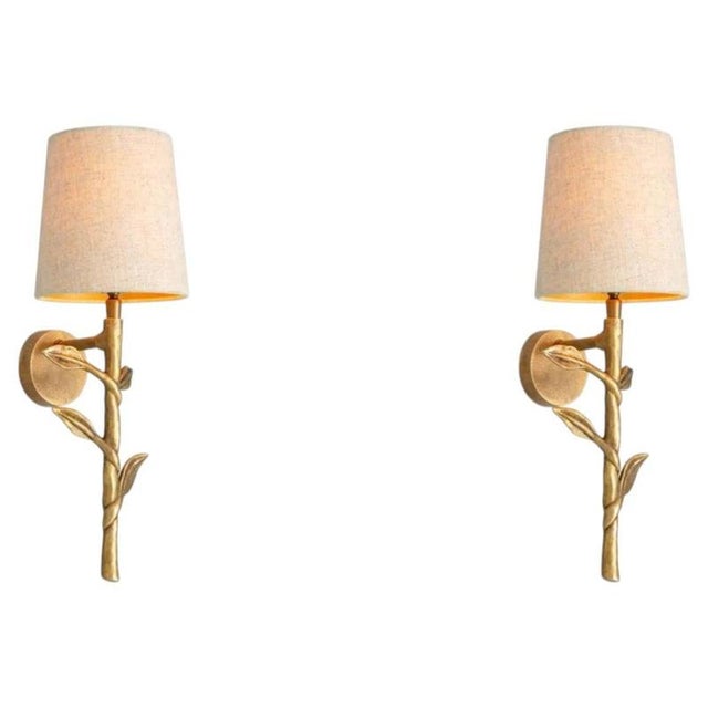 Vintage Brass Linen Wall Lamps, Set of 2 For Sale - Image 6 of 6