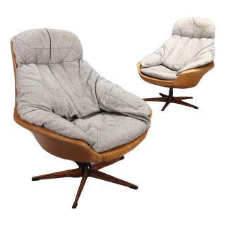 Vintage Leather and Fabric Armchairs, 1970s, Set of 2 For Sale