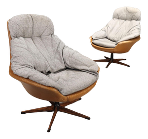 Vintage Leather and Fabric Armchairs, 1970s, Set of 2