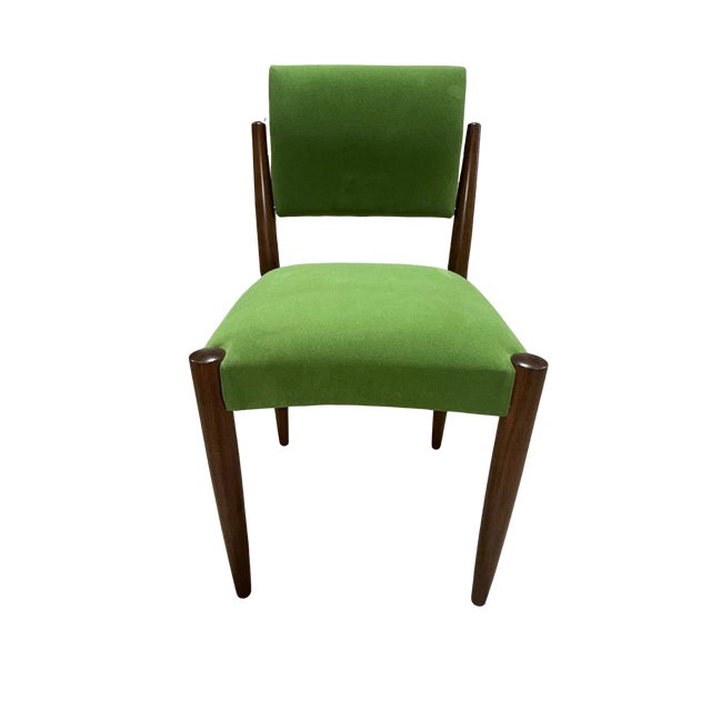 Italian Set of 6 Italian Mid-Century Modern Dining Chairs in Walnut and Green Upholstery, C. 1960s For Sale - Image 3 of 8