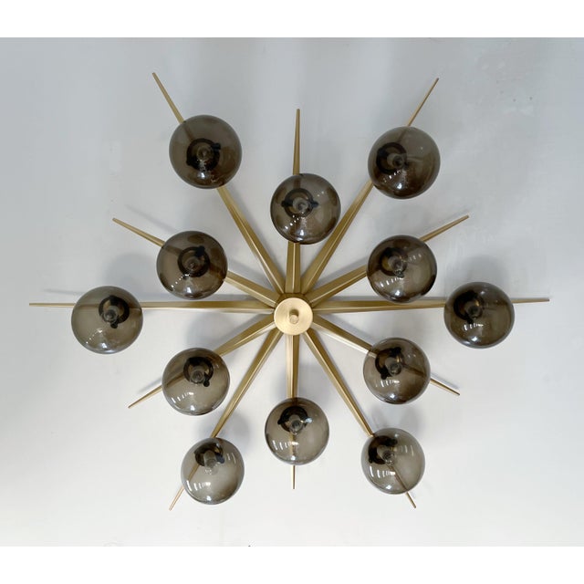Italian 21st Century Star Satin Brass Smoky Murano Flush Mount by Fabio LTD For Sale - Image 3 of 9