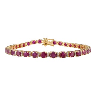 18k Gold Round Cut 9.27ct Ruby Byzantine Tennis Bracelet for Her With Diamonds For Sale