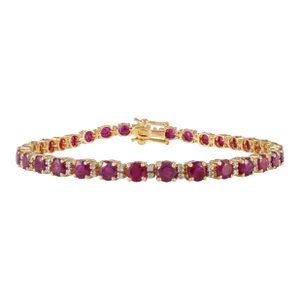 18k Gold Round Cut 9.27ct Ruby Byzantine Tennis Bracelet for Her With Diamonds