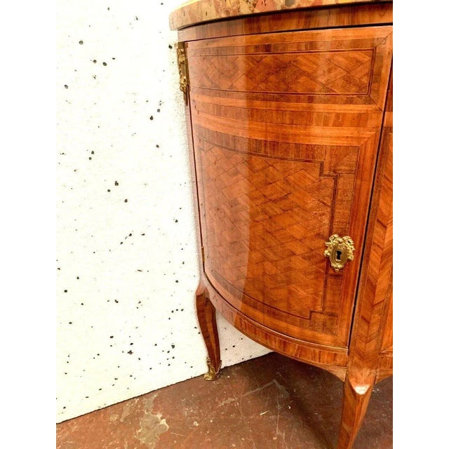 Louis XVI Style Half Moon Chest of Drawers with Marquetry and Cube Base, 20th Century For Sale - Image 4 of 15