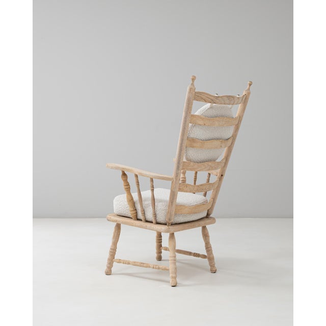 20th Century French Spindle-Back Oak Armchair with Bouclé Cushions For Sale - Image 4 of 18