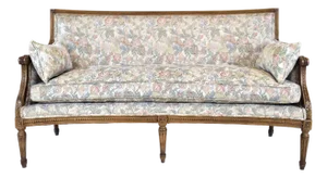 Louis XVI Style Sofa, Hand-Carved Walnut, Floral Tapestry, Usa, 1960s